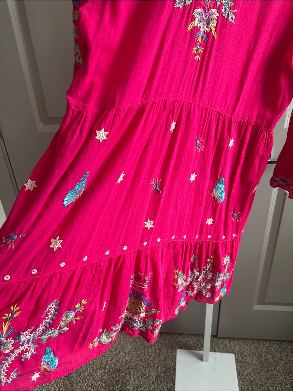 Johnny Was Teyros Embroidered Fuchsia Boho Tunic Dress Size Large L #121 - Picture 9 of 15